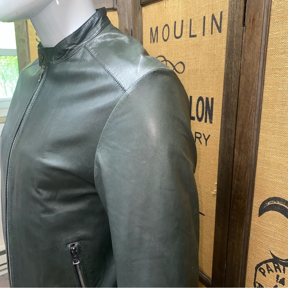 Theory Men's Dark Green Leather Zip Up Jacket, M - Picture 3 of 12